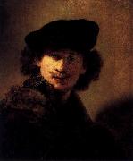 Rembrandt Peale Self portrait with Velvet Beret and Furred Mantel oil on canvas